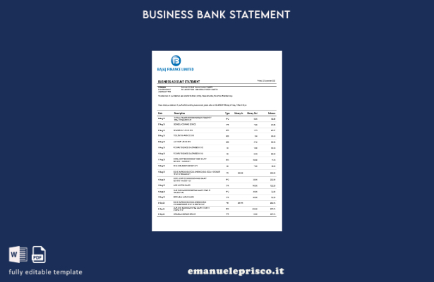 stile verificato Bajaj Finance Limited estratto conto conto aziendale modello in